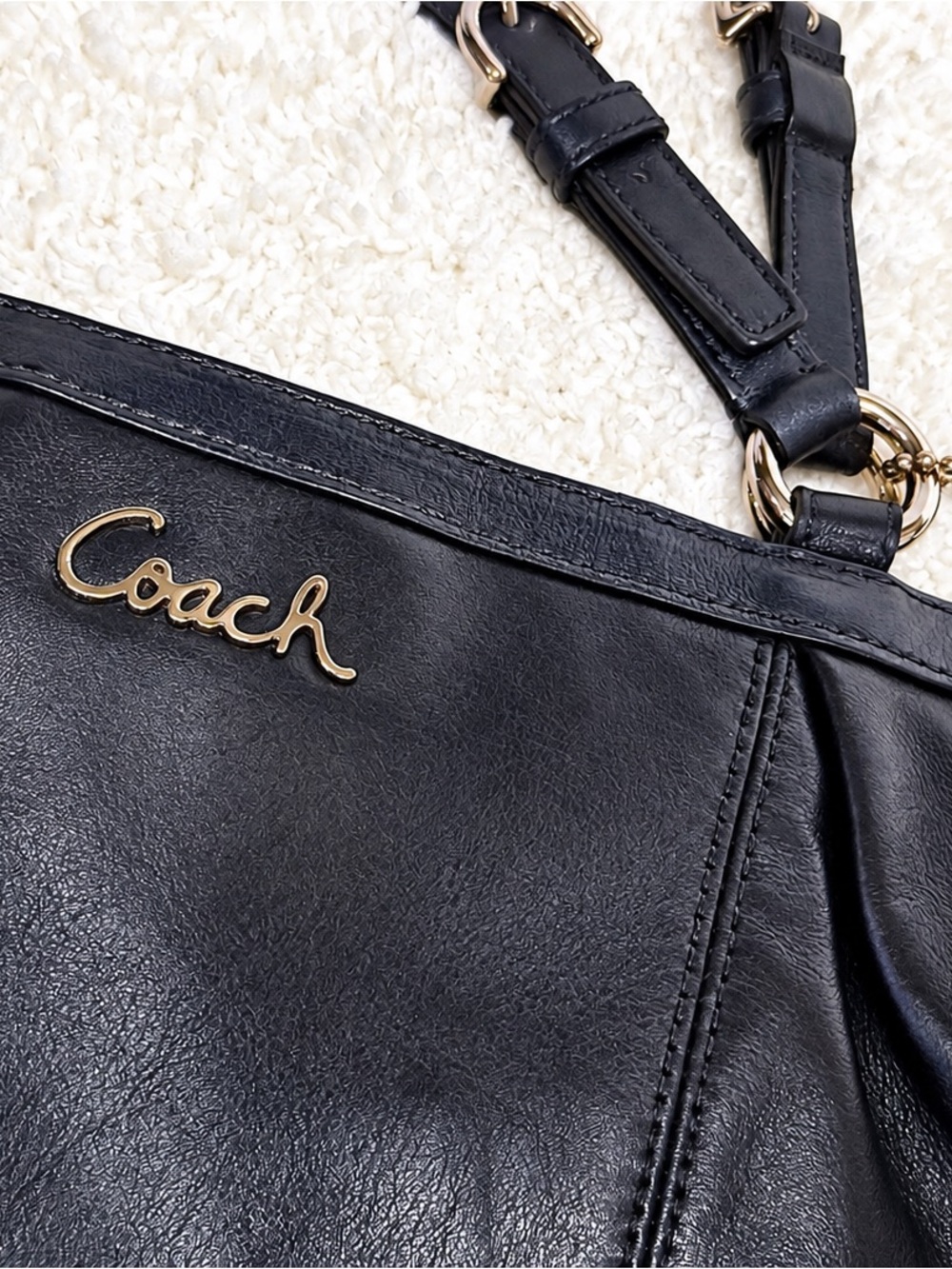 Coach Navy Blue Leather Shoulder Tote - Picture 3 of 7
